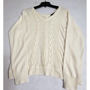Cream Cable Knit Button‎ Back Cardigan Sweater Women Size L Coastal Core